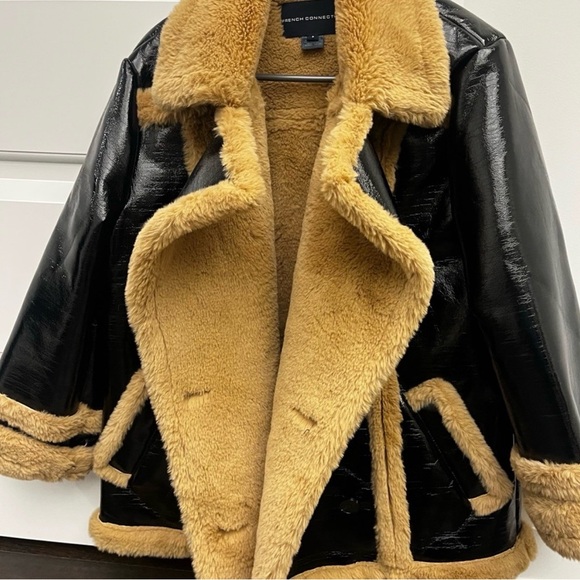 French Connection Black and Tan Teddy Jacket - Picture 3 of 5